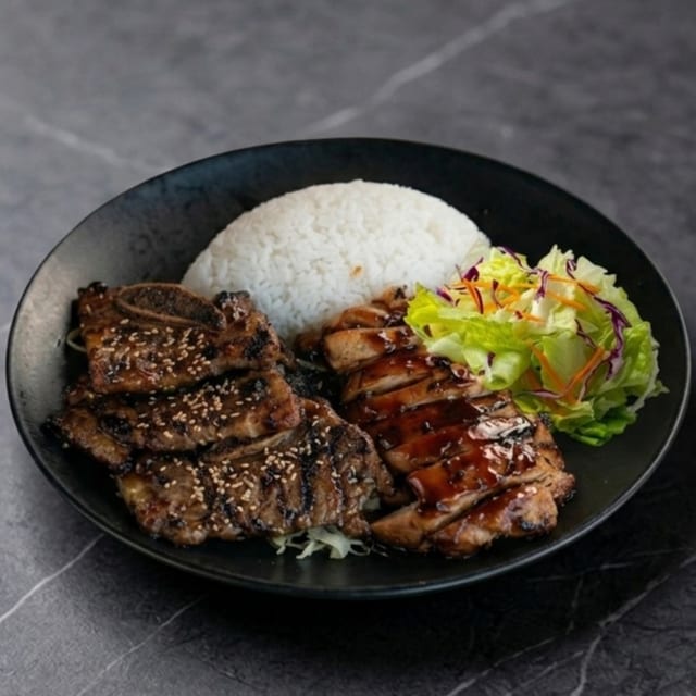 Chicken & Beef Short Ribs Teriyaki Combo.
