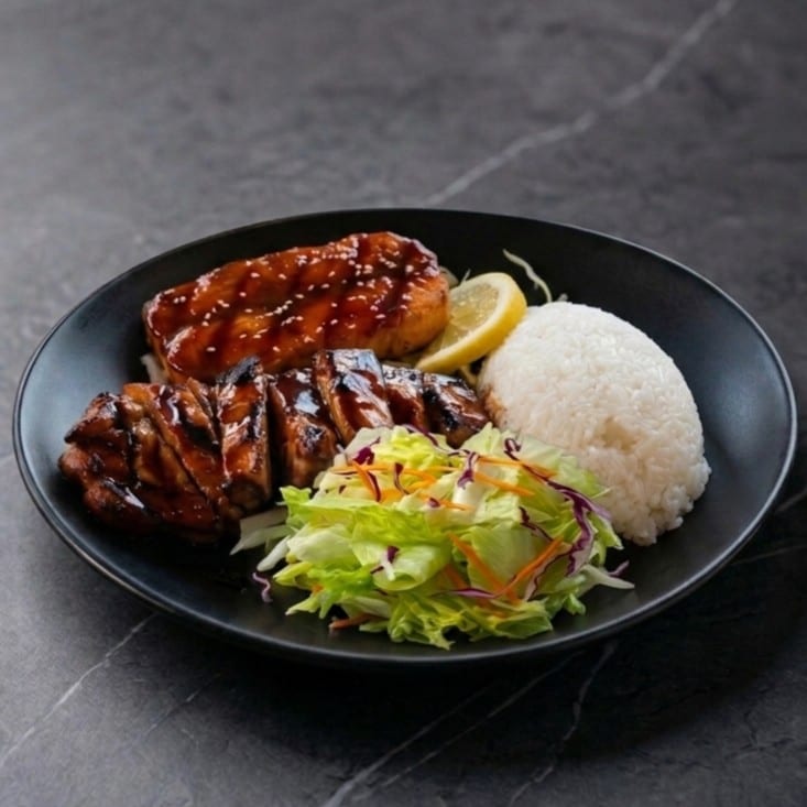 Chicken & Salmon Teriyaki Combo.