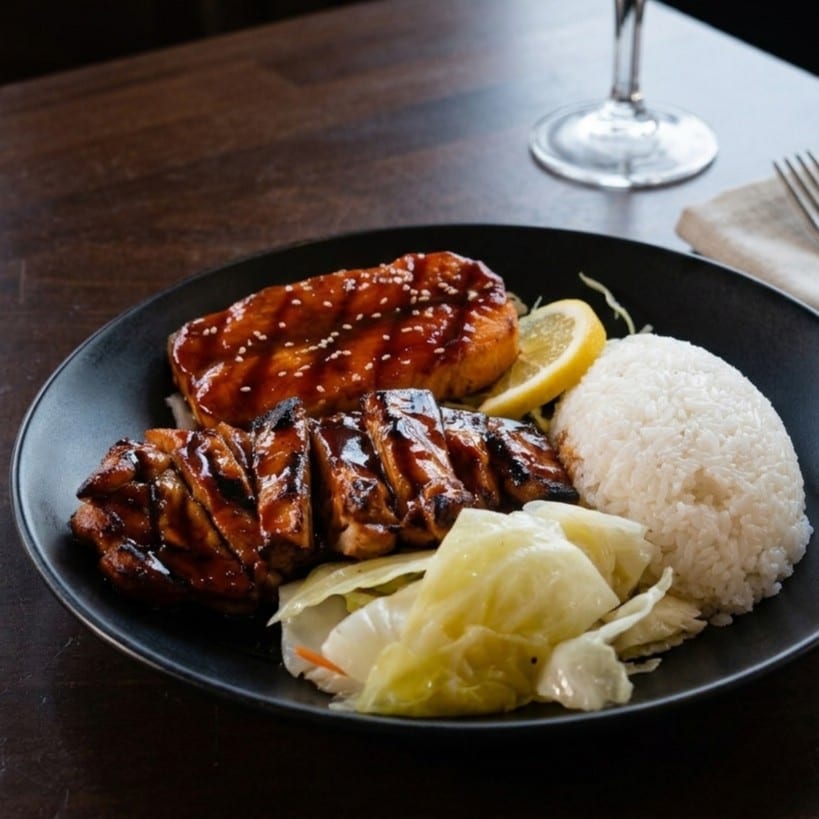 Chicken & Salmon Teriyaki Combo.